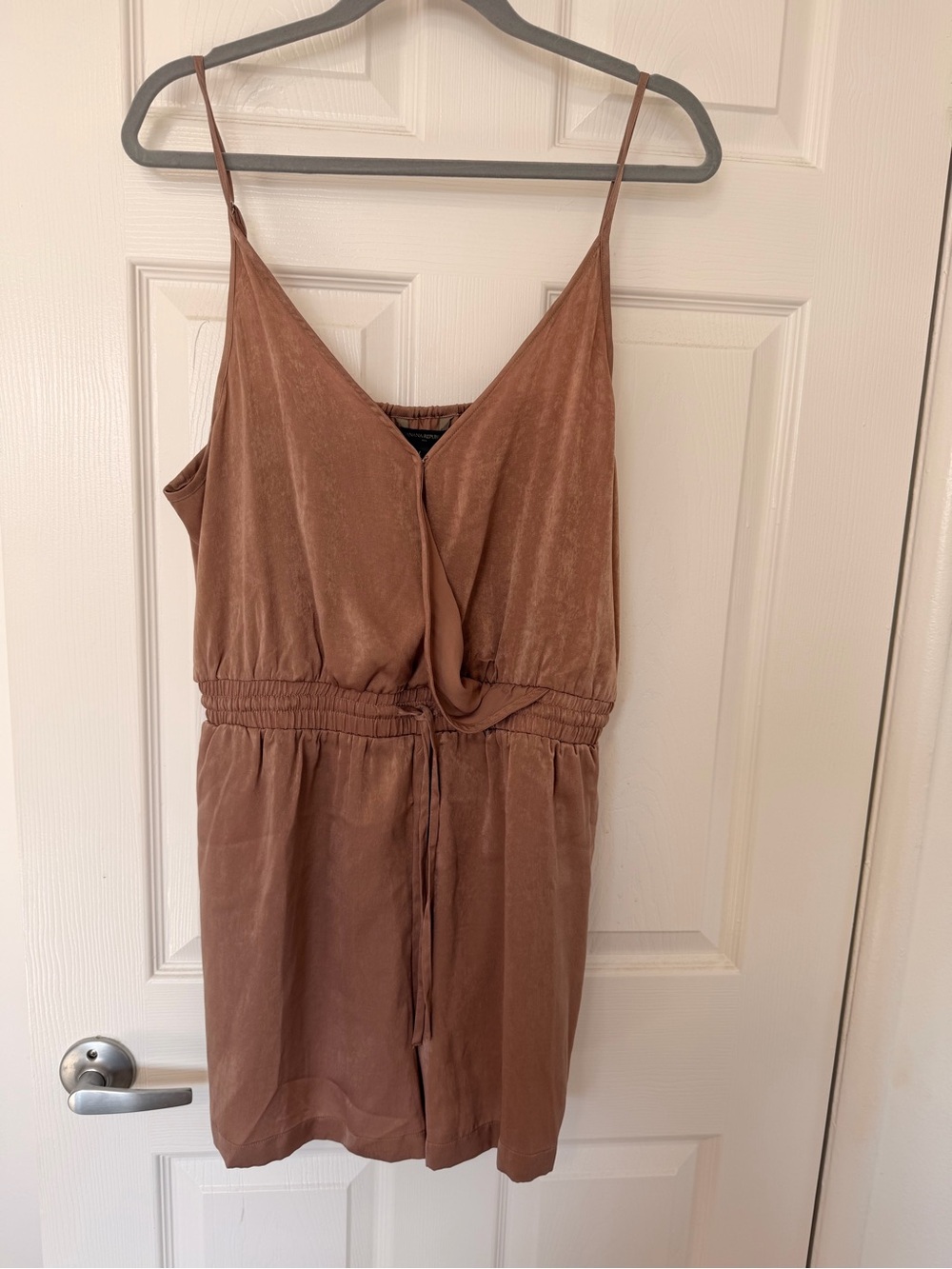 Women's Brown Sleeveless Romper - Casual V-Neck